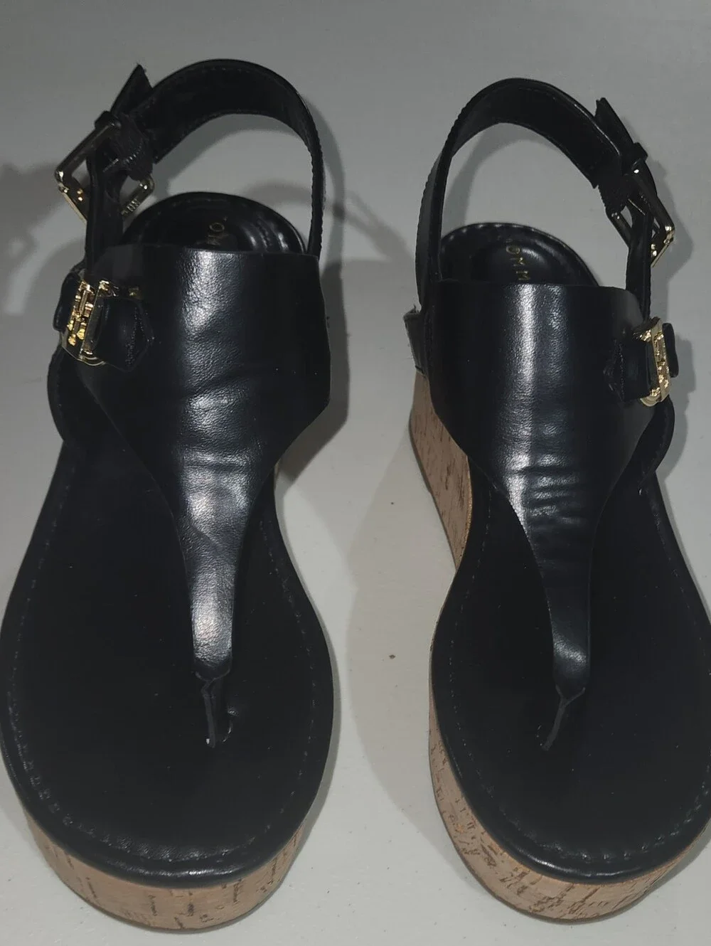 Tommy Hilfiger Black Cork Wedge Thong Sandals - Size 6.5